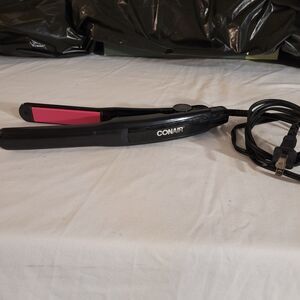Conair 1” Hair Straightener Black With Pink Panels 5’ Cord EUC Slim Tested